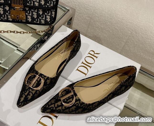 Discount Dior Oblique Canvas Pointed Ballet Flat Gold 724076