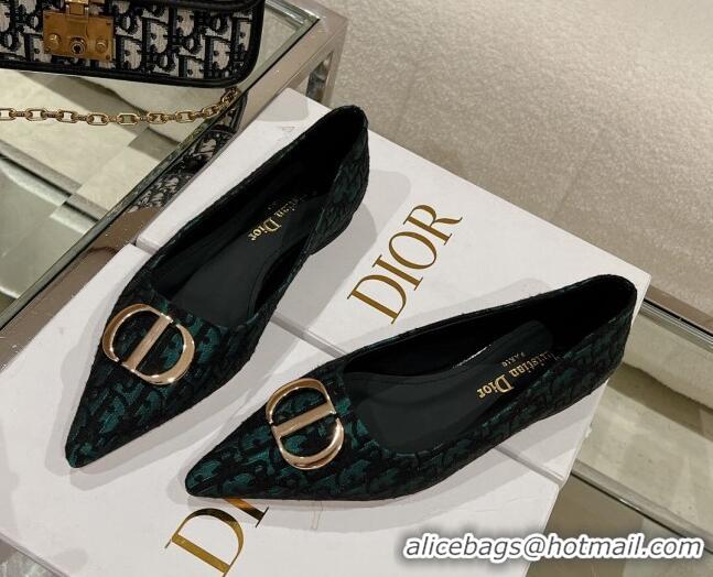 Good Looking Dior Oblique Canvas Pointed Ballet Flat Green 724077