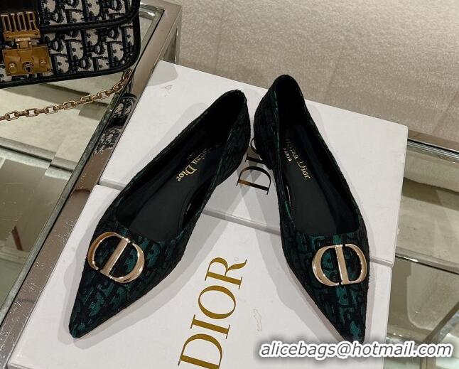 Good Looking Dior Oblique Canvas Pointed Ballet Flat Green 724077