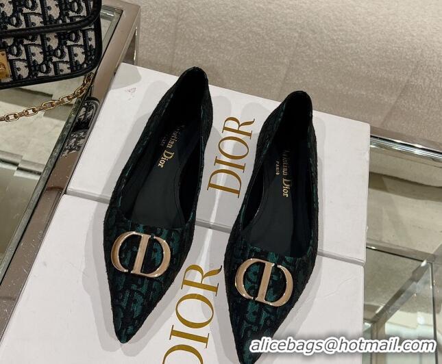 Good Looking Dior Oblique Canvas Pointed Ballet Flat Green 724077