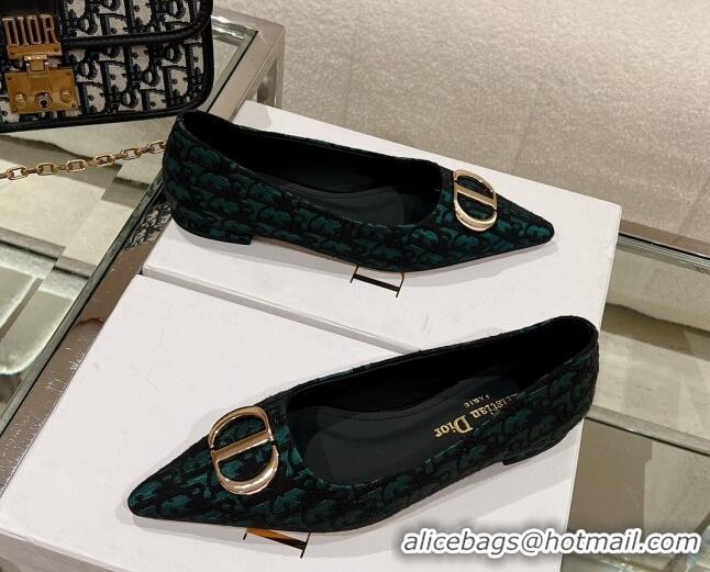 Good Looking Dior Oblique Canvas Pointed Ballet Flat Green 724077