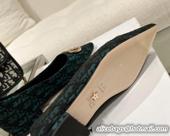 Good Looking Dior Oblique Canvas Pointed Ballet Flat Green 724077