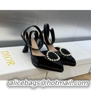 Cheap Price Dior Rose Pumps 8cm in Patent Leather Black 724078