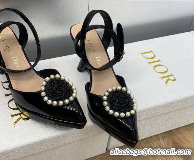 Cheap Price Dior Rose Pumps 8cm in Patent Leather Black 724078