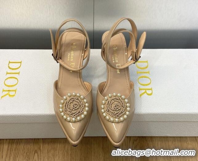 Unique Discount Dior Rose Pumps 8cm in Patent Leather Nude 724079