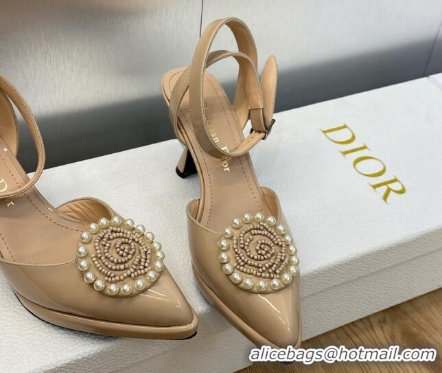 Unique Discount Dior Rose Pumps 8cm in Patent Leather Nude 724079