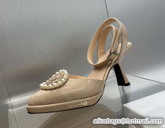 Unique Discount Dior Rose Pumps 8cm in Patent Leather Nude 724079