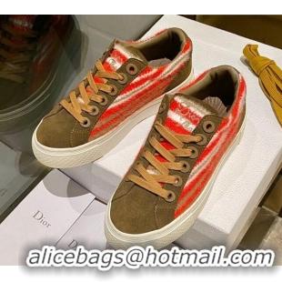 Grade Quality Dior Tears B33 Sneakers in Red Multicolor Fur and Brown Suede 831048