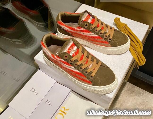 Grade Quality Dior Tears B33 Sneakers in Red Multicolor Fur and Brown Suede 831048