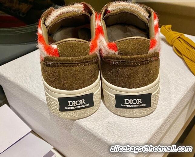 Grade Quality Dior Tears B33 Sneakers in Red Multicolor Fur and Brown Suede 831048