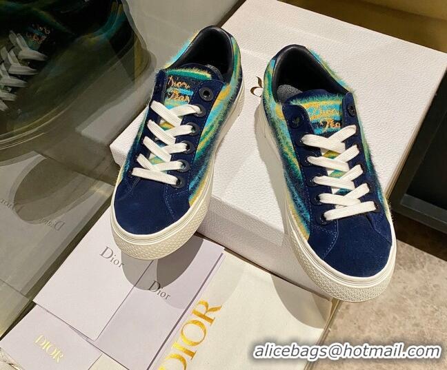 Stylish Dior Tears B33 Sneakers in Multicolor Fur and Suede Navy Blue 831049