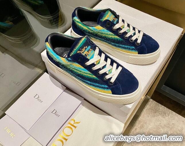 Stylish Dior Tears B33 Sneakers in Multicolor Fur and Suede Navy Blue 831049