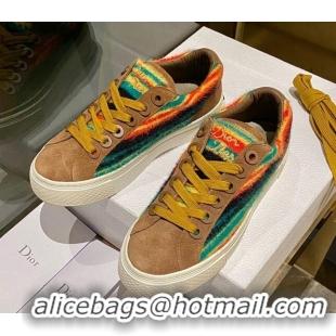 Hot Style Dior Tears B33 Sneakers in Yellow Multicolor Fur and Brown Suede 831050