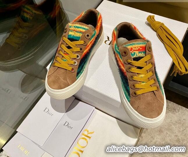 Hot Style Dior Tears B33 Sneakers in Yellow Multicolor Fur and Brown Suede 831050