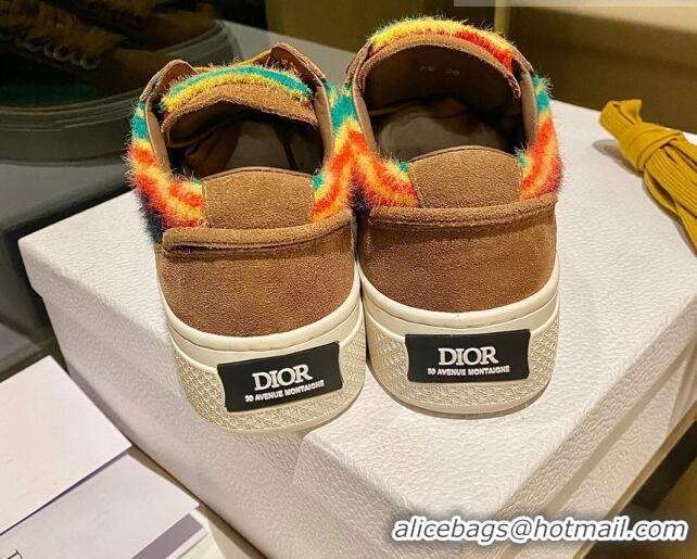 Hot Style Dior Tears B33 Sneakers in Yellow Multicolor Fur and Brown Suede 831050