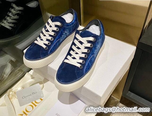 Sumptuous Dior x Denim Tears Sneakers in Oblique Fabric and Suede Dark Blue 831052