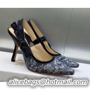 Good Product Dior J'Adior Slingback Pumps 9.5cm in Blue Multicolor Embroidered Denim with Toile de Jouy Sauvage Motif 90