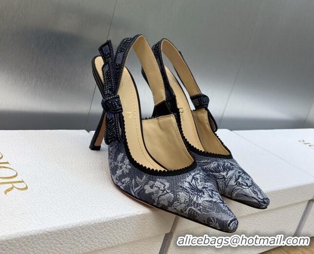 Good Product Dior J'Adior Slingback Pumps 9.5cm in Blue Multicolor Embroidered Denim with Toile de Jouy Sauvage Motif 90