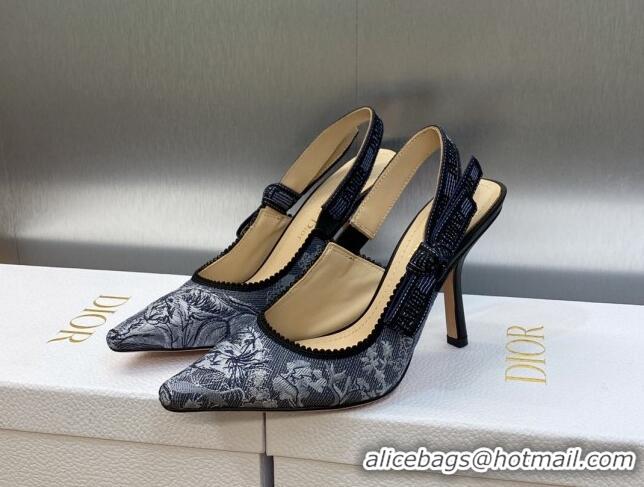 Good Product Dior J'Adior Slingback Pumps 9.5cm in Blue Multicolor Embroidered Denim with Toile de Jouy Sauvage Motif 90