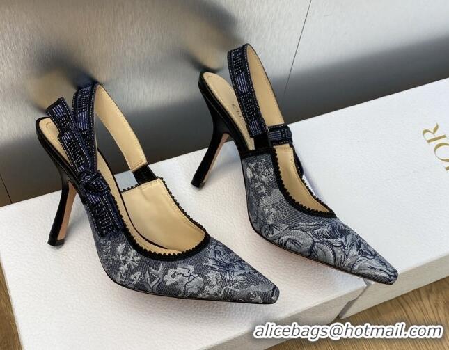 Good Product Dior J'Adior Slingback Pumps 9.5cm in Blue Multicolor Embroidered Denim with Toile de Jouy Sauvage Motif 90