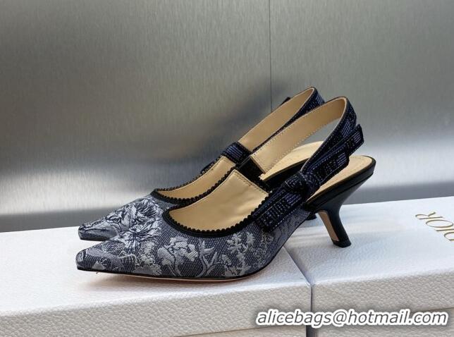 Trendy Design Dior J'Adior Slingback Pumps 6.5cm in Blue Multicolor Embroidered Denim with Toile de Jouy Sauvage Motif 9