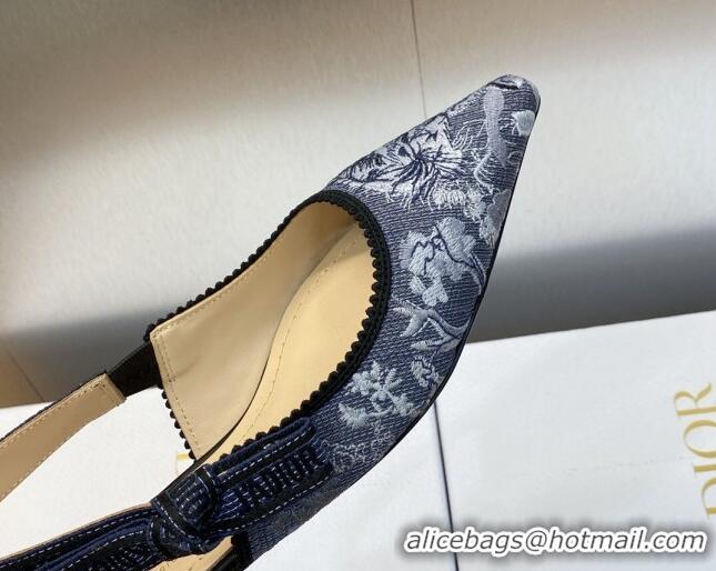 Stylish Dior J'Adior Slingback Ballet Flat in Blue Multicolor Embroidered Denim with Toile de Jouy Sauvage Motif 902008