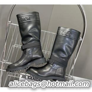 Generous Dior D-Major Medium Boots in Calfskin Leather Black 902009