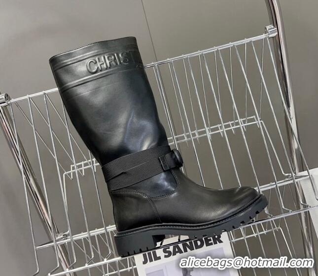 Generous Dior D-Major Medium Boots in Calfskin Leather Black 902009