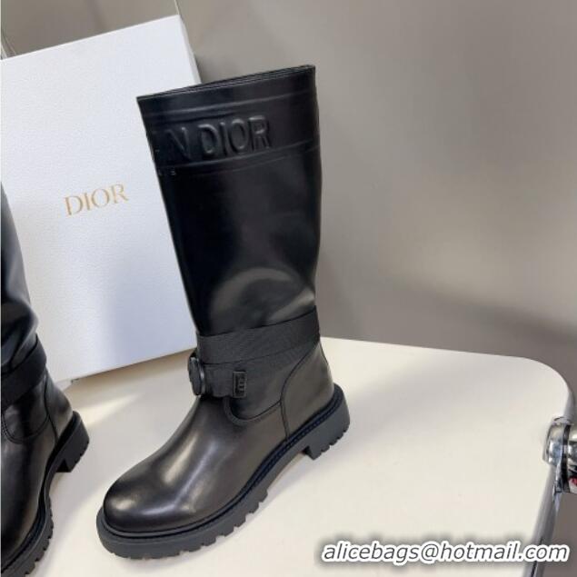 Generous Dior D-Major Medium Boots in Calfskin Leather Black 902009