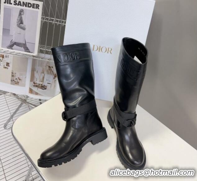 Generous Dior D-Major Medium Boots in Calfskin Leather Black 902009