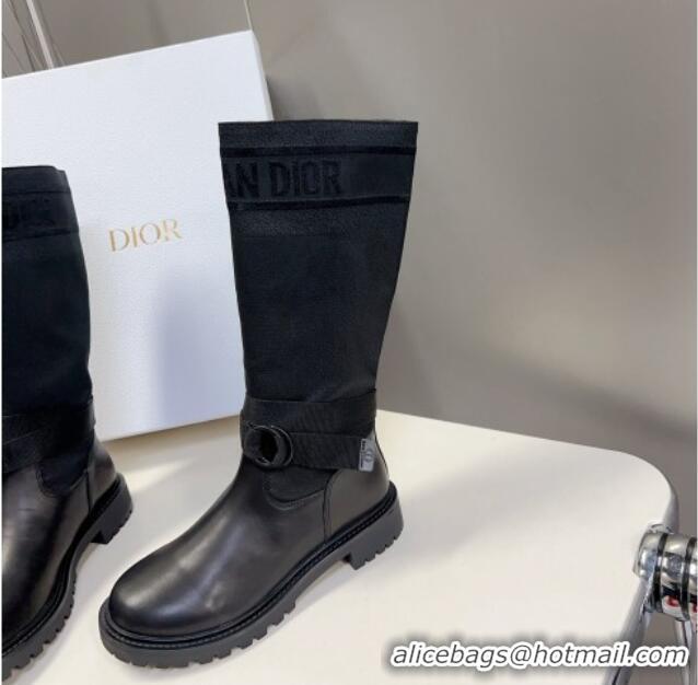 Big Enough Dior D-Major Medium Boots in Fabric and Calfskin All Black D09021