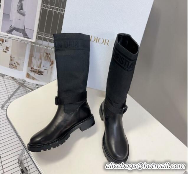 Big Enough Dior D-Major Medium Boots in Fabric and Calfskin All Black D09021