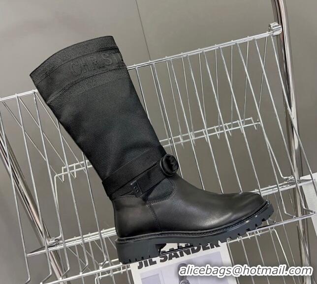 Big Enough Dior D-Major Medium Boots in Fabric and Calfskin All Black D09021