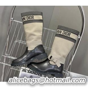 Purchase Dior D-Major Medium Boots in Fabric and Calfskin Light Beige D09021