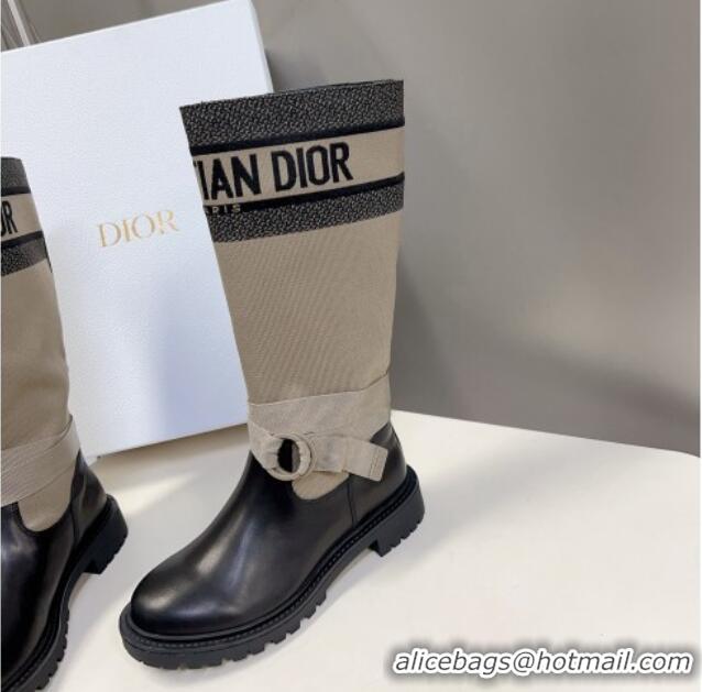 Purchase Dior D-Major Medium Boots in Fabric and Calfskin Light Beige D09021