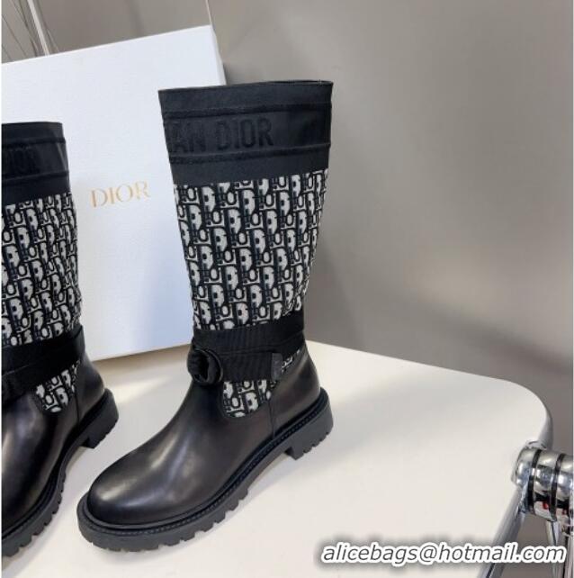 Top Grade Dior D-Major Medium Boots in Oblique Fabric and Calfskin 902012