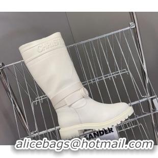 Duplicate Dior D-Major Medium Boots in Calfskin Leather White 902014