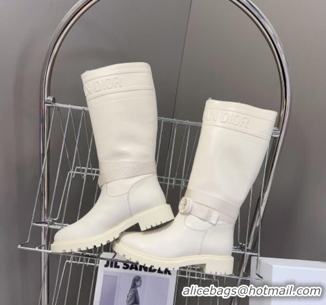 Duplicate Dior D-Major Medium Boots in Calfskin Leather White 902014