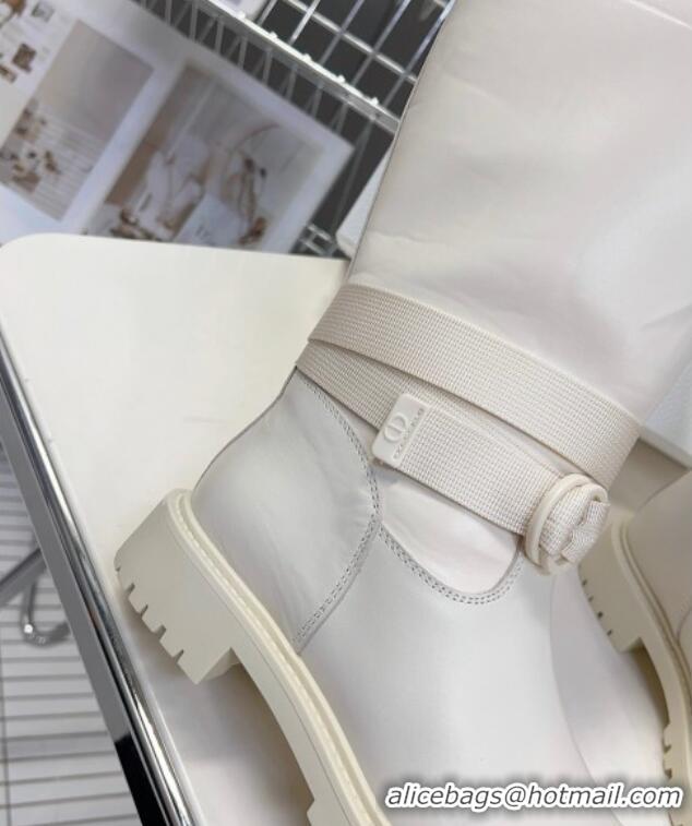 Duplicate Dior D-Major Medium Boots in Calfskin Leather White 902014