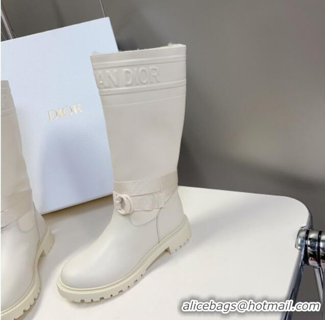 Duplicate Dior D-Major Medium Boots in Calfskin Leather White 902014