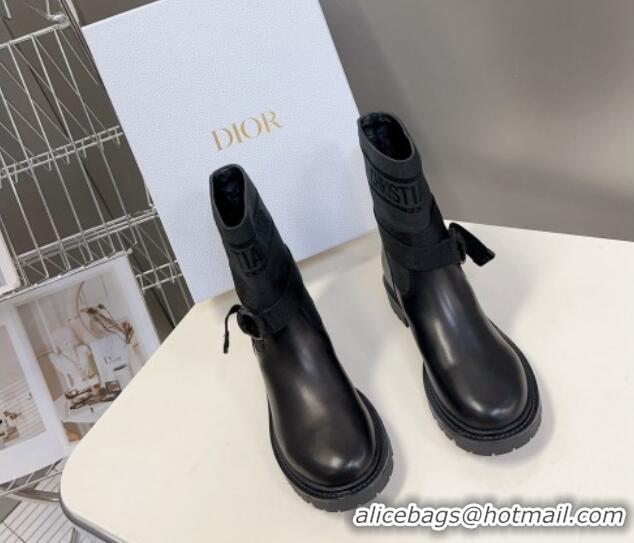 Good Quality Dior D-Major Ankle Boots in Fabric and Calfskin All Black 902015