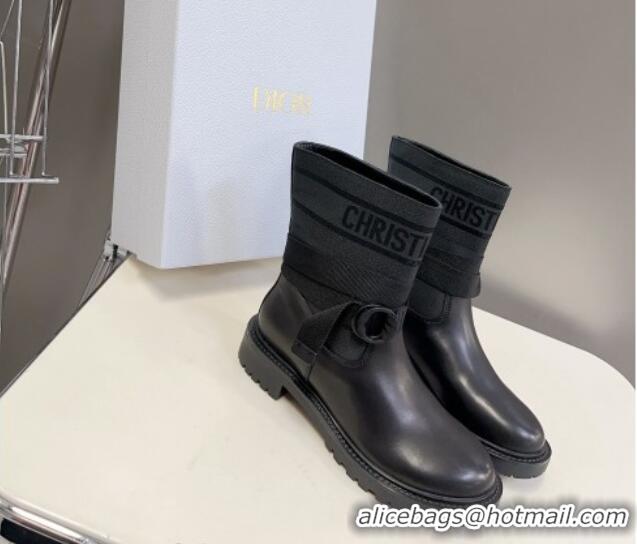 Good Quality Dior D-Major Ankle Boots in Fabric and Calfskin All Black 902015