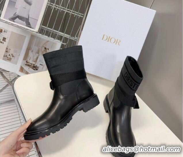 Good Quality Dior D-Major Ankle Boots in Fabric and Calfskin All Black 902015