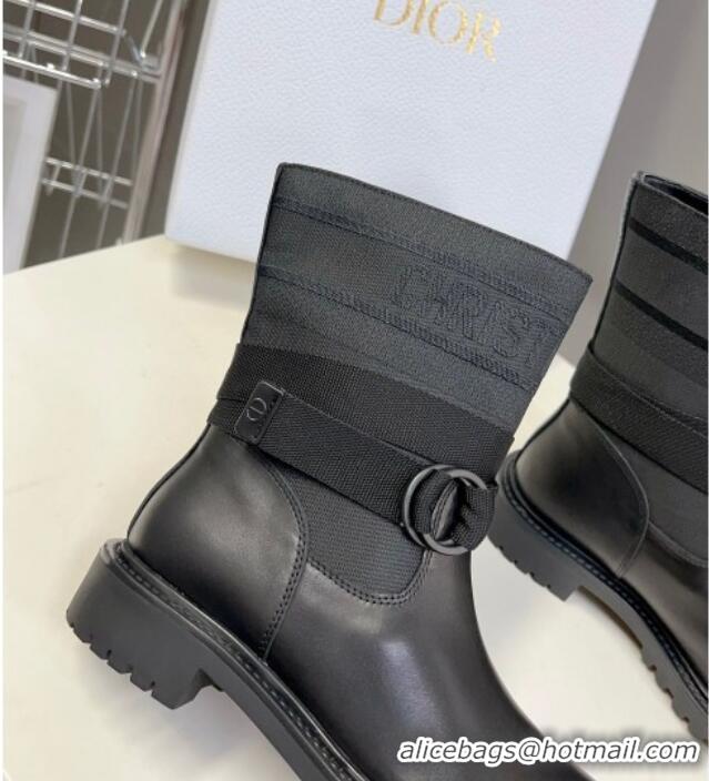 Good Quality Dior D-Major Ankle Boots in Fabric and Calfskin All Black 902015