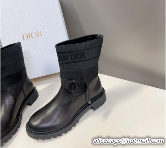 Good Quality Dior D-Major Ankle Boots in Fabric and Calfskin All Black 902015