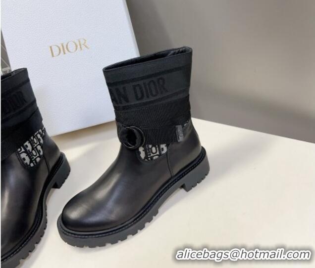 Low Price Dior D-Major Ankle Boots in Fabric and Calfskin Black/Oblique 902016