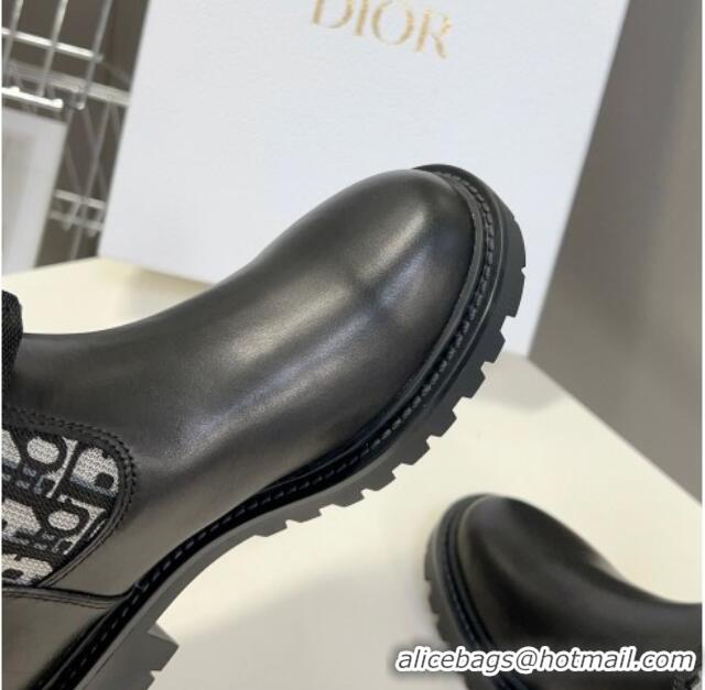 Low Price Dior D-Major Ankle Boots in Fabric and Calfskin Black/Oblique 902016