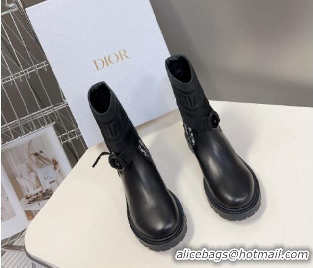 Low Price Dior D-Major Ankle Boots in Fabric and Calfskin Black/Oblique 902016