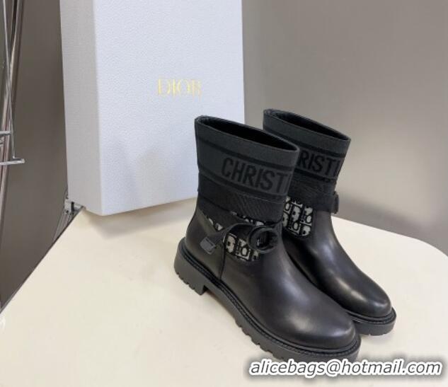 Low Price Dior D-Major Ankle Boots in Fabric and Calfskin Black/Oblique 902016