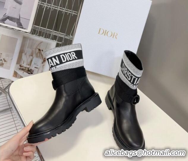 Classic Hot Dior D-Major Ankle Boots in Fabric and Calfskin Black/White 902017